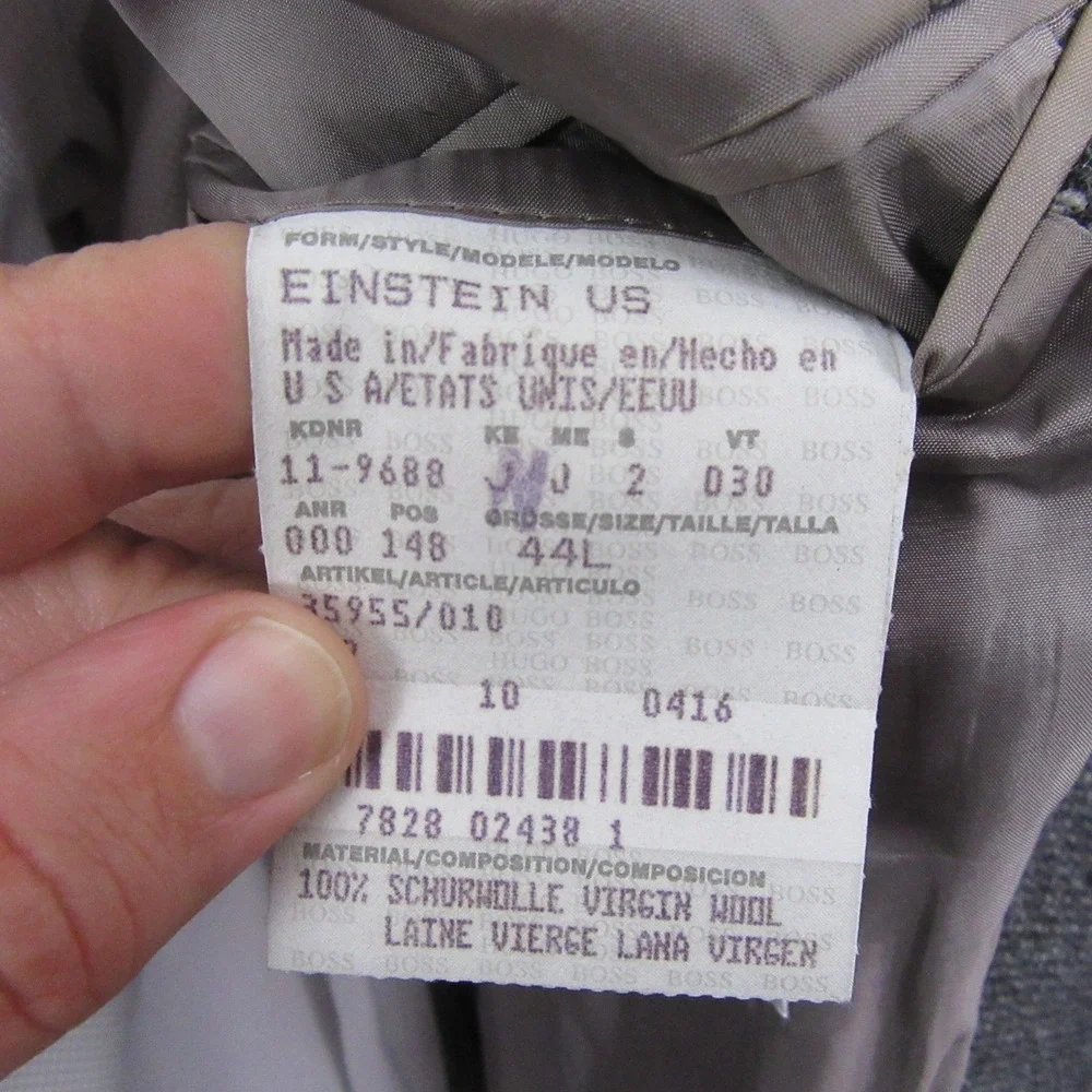 Hugo‎ Boss Mens Tweed Sport Coat 44L Gray Birdseye 3 Button Virgin Wool Ventless
